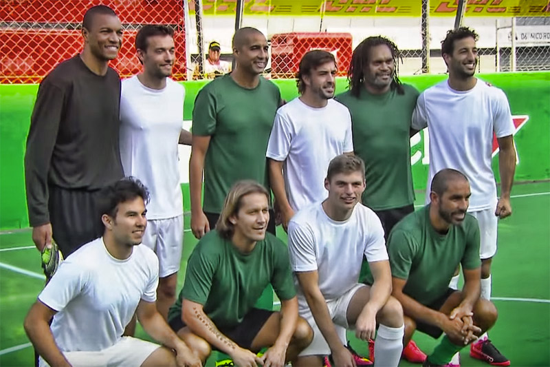Alonso, Pérez, Verstappen, Ricciardo y Palmer, futbolistas solidarios por un día