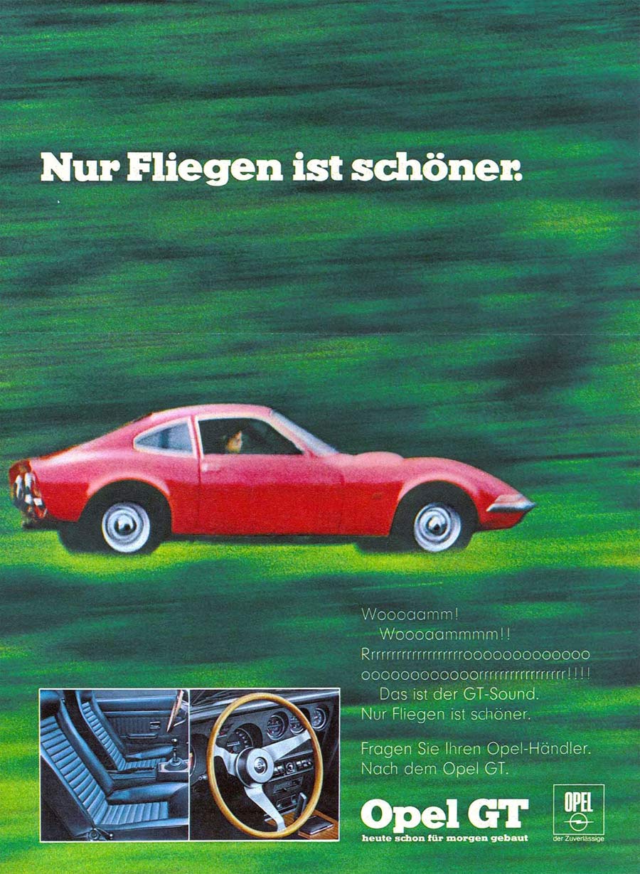 Anuncio Opel GT 1968 "sólo volar en más bonito"