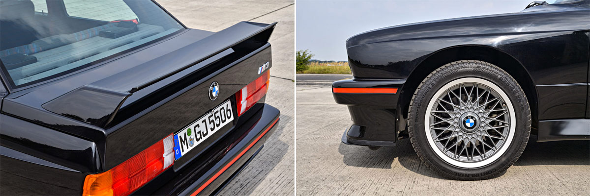 foto del alerón y la llanta del BMW M3 E30 Sport Evolution