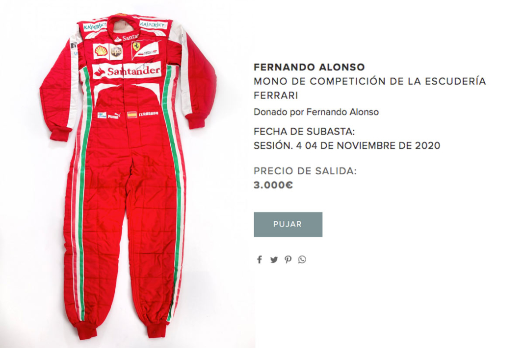 A subasta el mono de Ferrari de Fernando Alonso
