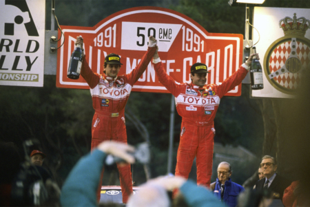 podio y victoria de Carlos Sainz y Luis Moya en el Rallye de Montecarlo 1991
