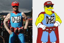 Valtteri Bottas se disfraza de Duffman para una competición en bicicleta y gana su peso en cerveza