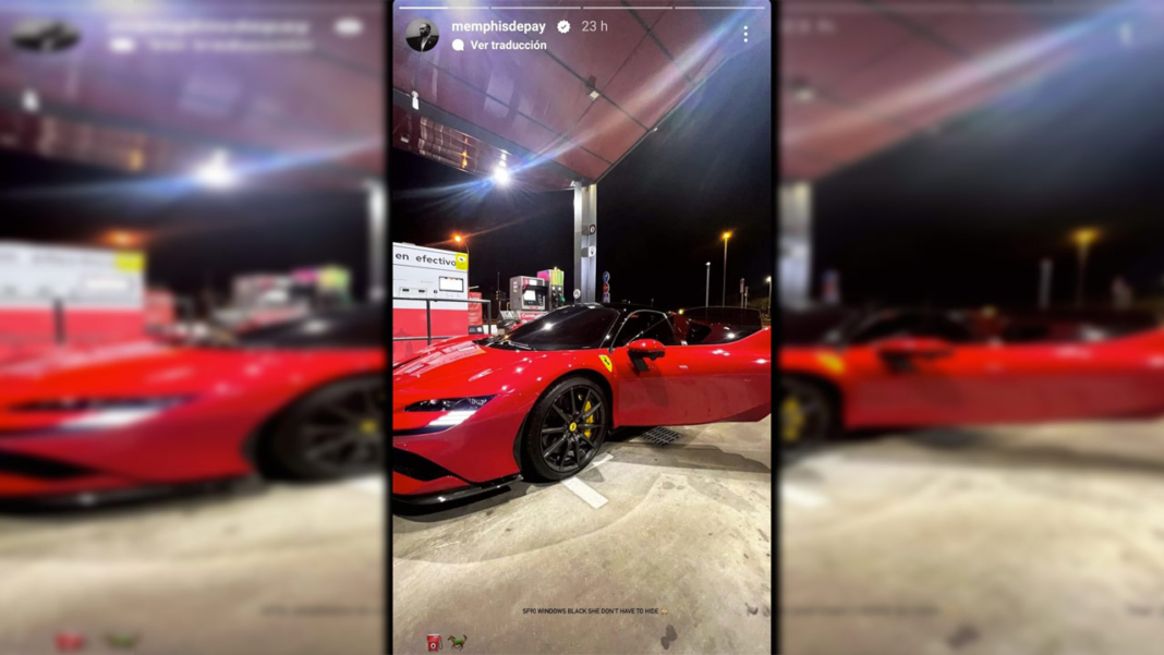 Memphis Depay Ferrari SF90 gasolinera low cost