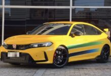 Crea un Honda Civic Type R pintado con los colores del casco de Ayrton Senna honda-civic-type-r-casco-ayrton-senna