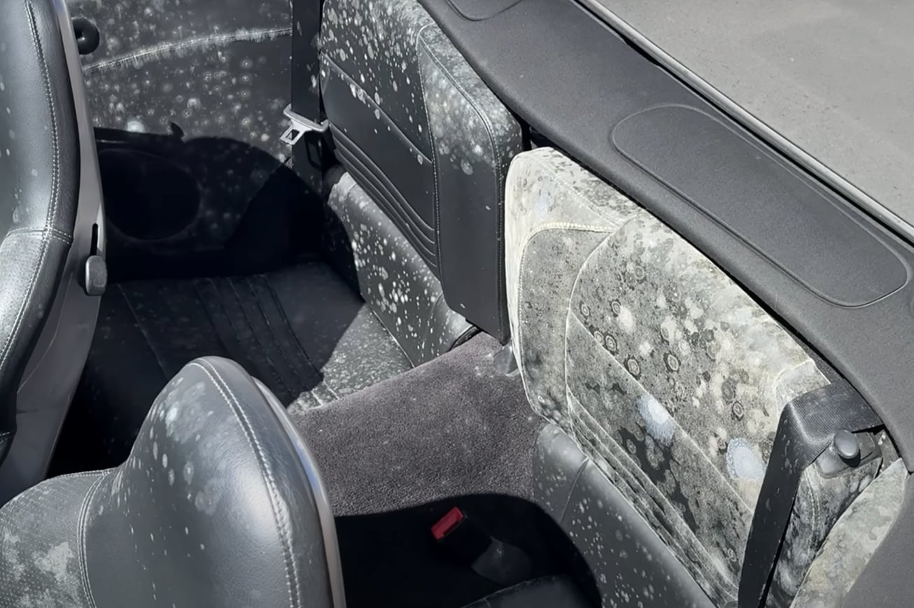 Plazas traseras del Porsche 911 Turbo S con el interior lleno de moho