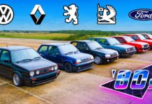 Mat Watson enfrenta a los mejores deportivos de los 80: Renault 5 GT Turbo, Peugeot 205 GTI, Ford Fiesta XR2, Volkswagen Golf GTI y MK1 y MK2 y Opel Astra GTE Mejores deportivos años 80