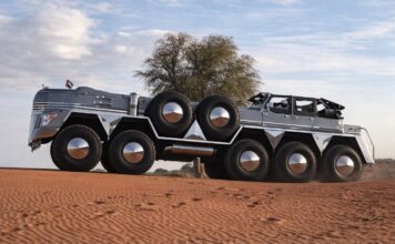 Este camión con diez ruedas se llama Dhabiyan y es una mezcla entre un Jeep Wrangler, un Ford Super Duty y un Dodge Charger camión con diez ruedas Dhabiyan