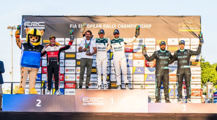 Victoria de 'Cohete' Suárez e Iglesias en el Rallye Sierra Morena 2026, tanto en el ERC como en el S-CER podio final Rallye Sierra Morena 2026
