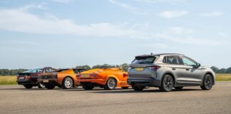 El Skoda Elroq RS se enfrenta al Ferrari Testarossa, Lamborghini Countach y Porsche 944 Turbo en una prueba de aceleración en un aeródromo Skoda Elroq vRS
